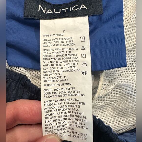 Nautica Mens Small Navy Print Swim Trunks - Picture 3 of 7